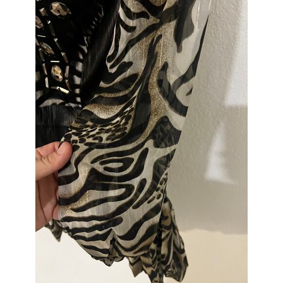 NWT Pretty Angel zebra & black top w sheer sleeves dressy beaded size Large - Picture 8 of 11